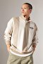 Oversize Fit Wide Fit Stand Collar Half Zipper Printed Sweatshirt B1651Ax23Au