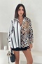 Leopard Stone Printed Half Striped Shirt