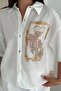 Linen Fabric Palm Printed Pocket Stone Detailed Suit Cream - 3
