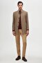 Ds Damat Regular Fit Taupe Color Mandarin Collar Melton Coat - 4