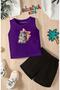 Minnoş Cat Printed Shorts Tee Unisex Children's Set