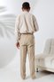 Men's Beige Relaxed Cut Elastic Waist Linen Hajj and Umrah Shalwar Trousers - 5
