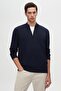 Ds Damat Slim Fit Navy Blue Half Zip Knitwear Sweater - 2