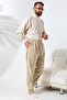 Men's Beige Relaxed Cut Elastic Waist Linen Hajj and Umrah Shalwar Trousers - 7