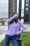 Women's Lilac Long Sleeve, Hooded Sweatshirt Blouse with Slit Detail, Crest and Text Detail - 3