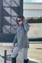 Women's Gray Neck Knitwear Sweater with Side Slits - 5