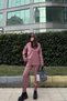 Women's Dried Rose Scuba Fabric, Loose Cut, Hooded Sweatshirt Blouse - 5
