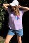 Women's Lilac V-Neck, Pocket Detail, Loose Cut, Short Sleeve, Basic Blouse - 2
