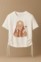 Girls' Matching Set: Girl with Hat, Printed T-shirt and Beige Wide-Leg Pants (Top and Bottom Set) - Ages 6-13 - 2