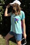 Women's Mint V-Neck, Pocket Detail, Loose Cut, Short Sleeve, Basic Blouse - 3