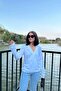 Women's White Double Breasted Collar, Soft Texture, Long Sleeve, Knitwear Blouse - 3