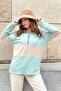 Women's Mint Long Sleeve, Stand Collar, Zipper, Double Color Block Basic Sweatshirt Blouse