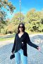 Women's Black Asymmetric Cut Buttoned Loose Cardigan Blouse - 3
