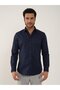 Men's Slim Fit Long Sleeve Navy Blue Shirt - 4
