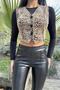 Beige Leopard Print, Leather Back, Front Knitted Short Vest - 2