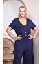 Navy Blue Button Detailed Women's Jumpsuit - 4