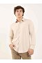 Men's Slim Fit Long Sleeve Beige Knitted Shirt