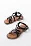 24422-1185 Black Wedge Heel Women's Sandals - 5