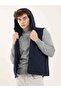 Navy Blue Men's Slim Fit Plain Casual Hooded Vest Coat - 4