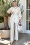 Strawberry Linen Shirted Summer Women's Hijab Set – Comfortable Elegance with Pocketed Trousers in Beige - 2