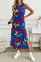 Women's Slit Cotton Combed Floral 125 cm Casual Dress