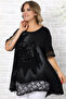 Blouse with Lace Skirt and Cuffs, Flock Printed Rose Motif - 5