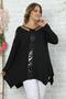 Special Design, Comfortable, Flowing, Tulle at the Neckline and Shoulders, Front Sequin Detail, Long Sleeves, Asymmetrical, Stretchy Tunic - 2