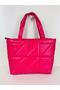 840-Pmb Medium Size Quilted Pattern Women's Strap Pink Zipper Tote Bag Shopping Bag