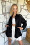Women's Black Double Pocket Shoulder and Back Embroidered Snap Closure Oversize Gabardine Jacket Prmxx11002 - 2
