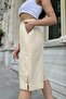 Women's Beige Elastic Waist Buttoned Side Self Textured Pocket Bermuda Shorts - 3