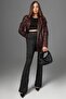 Women's Zebra Patterned Lycra Flared Leg High Waist Black Anthracite Ribbed Leggings Trousers - 2