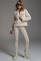 Women's Zebra Patterned High Waist Slim Fit Lycra Push-Up Beige Cream Ribbed Leggings Pants - 6