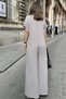 Women's Gray High End Collar, Short Sleeve, Front Pouch Pocket, Loose Fit, Belmondo Safari Jumpsuit - 3