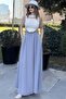 Women's Gray Elastic Waist, Pockets Straw Embroidered, Comfortable Fit, Long Kiloş Skirt - 3