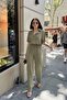 Khaki Apach Collar, Short Sleeve, Linen/Airobin Fabric, Relaxed Fit, Half Placket, Gathered Waist Jumpsuit - 6