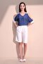 Women's Ecru & White Quality Pocketed Double Leg Linen Bermuda Shorts - 5