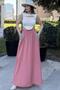Women's Pink Elastic Waist, Pockets Straw Embroidered, Comfortable Fit, Long Kiloş Skirt
