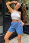 Women's Indigo Elastic Waist, Pockets, Double Leg, Short Linen Shorts - 2
