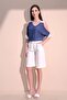 Women's Ecru & White Quality Pocketed Double Leg Linen Bermuda Shorts - 3
