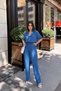 Indigo Apaş Collar, Short Sleeve, Linen/Airobin Fabric, Relaxed Fit, Half Placket, Gathered Waist Jumpsuit - 5