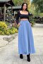 Blue Elastic High Waist, A-Line, Flowy and Loose, Long Cupra Skirt - 2