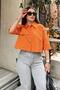 Women's Orange Half Sleeve, Pocket and Sleeve Detail, Terikoton Fabric, Crop Shirt - 5