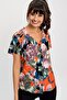 Women's Purple Floral Print Short Sleeve Shirt (Solid Fit, Standard Size) - 7