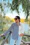 Women's Navy Blue Two-Color Striped, Long Sleeve, Regular Cut Shirt - 2