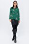 Women's Green Classic Collar, Long Sleeve, Floral Pattern, Regular Fit, Standard Length Shirt - 2