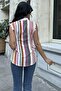 Khaki Striped Sleeveless Viscose Shirt - 5