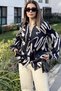 Women's Black Long Balloon Sleeve, Satin Fabric, Pleated Back, Loose Flowing Shirt - 2