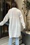 Women's White Balloon Sleeve, Pleated, Slit, Oversize, Linen Tunic Shirt - 8