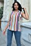 Khaki Striped Sleeveless Viscose Shirt