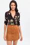 Women's Black Floral Patterned Classic Collar Long Sleeve Regular Cut Standard Size Shirt - 2